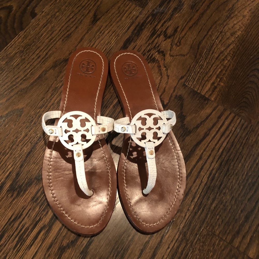 Tori Burch Mini-Miller lizard embossed flat sandal